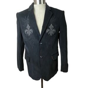 Y2K Gothic Rock Vintage Franky Max Black Corduroy Embroidered Blazer Men's Med